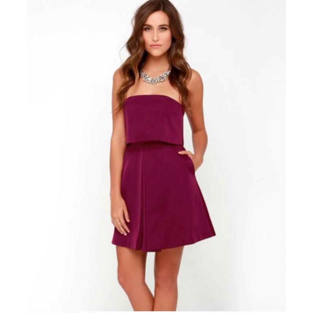 Anthropologie Keepsake  Strapless Mini Cocktail Party Dress Red Plum XS 2860